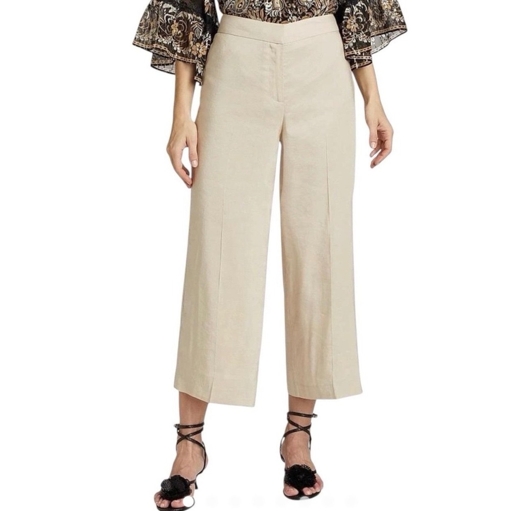 Kobi Halperin Brent Pant Shell Beige Linen‎ Blend Wide Leg Cropped Pants 10 NWT